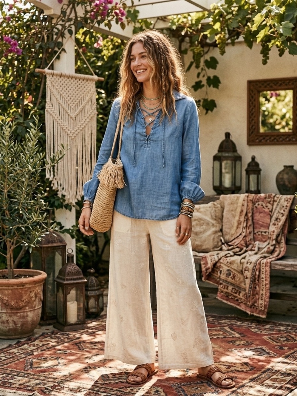 FRAME Denim Hadley Shirt XS‎ Lyocell Blue Lace Up V-Neck Boho Chambray Blouse